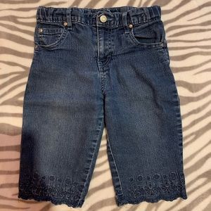 Dark Wash Blue Bermuda Jean Shorts flower designs